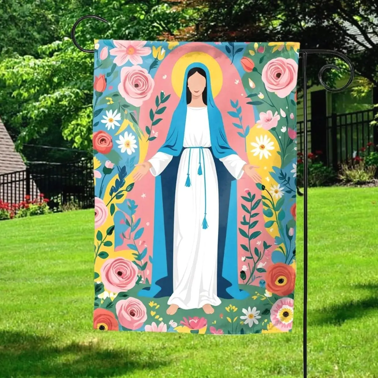 Catholic Garden Flag, Blessed Mother Mary Yard Banner, Religious Outdoor Decor, Catholic Home Gift