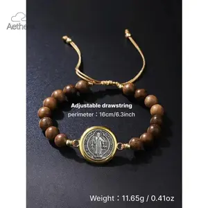 Aethera Saint Benedict Adjustable Drawstring Beaded Woven Bracelet 16cm/6.3inch Simple Stylish Couple Religious Protection Jewelry Perfect for Daily Wear Vacation Dating Exquisite Delicate Gift