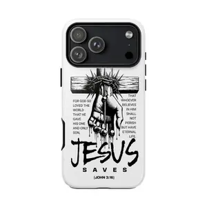 Jesus Saves John 316 Cross Scripture Glossy Tough Phone Case for iPhone 7–17 Pro Max