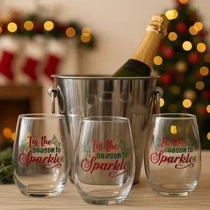 Tis the Season to Sparkle Stemless Wine Glass | Holiday Wine Glass | Christmas Gift for Her | Festive Drinkware | Party Hostess Gift