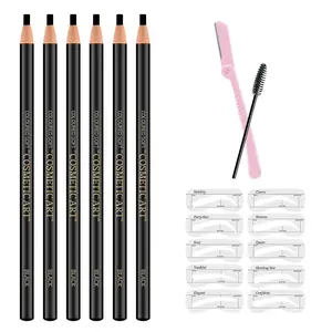 Ownest 6-Piece Smooth Pull Cord Peel-off Eyebrow Pencil Set, Cosmetic Microblading & Tattoo Makeup Supplies for Marking & Filling, Waterproof Durable Eyebrow Liner (Black) – Ideal Gift