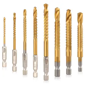 3-10mm Titanium Coated HSS Twist Drill Bit, 8 Pack Hex Shank Serrated Cutting Drill Bit Woodworking Tools for Wood Metal Plastic Hole