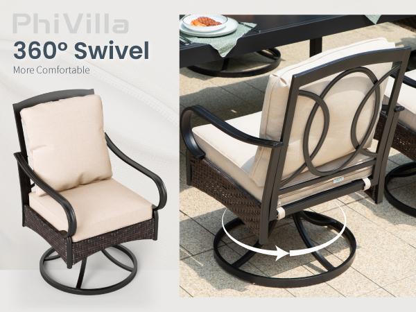 Sophia&William Patio Swivel Chairs Set of 2, Extra Large All-Weather Outdoor Dining Chair with Gentle Rocking, Metal Wicker Frame & Padded Cushions Furniture Lounge