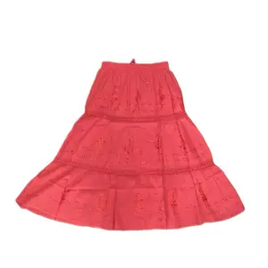 Boho Embroidered Skirt with Flowing Hem One Size Fits All Lightweight Stretchy Elastic Waistband Adjustable Drawstring Casual Outings Womenswear Bottom Embroidery Style Breathable Basic