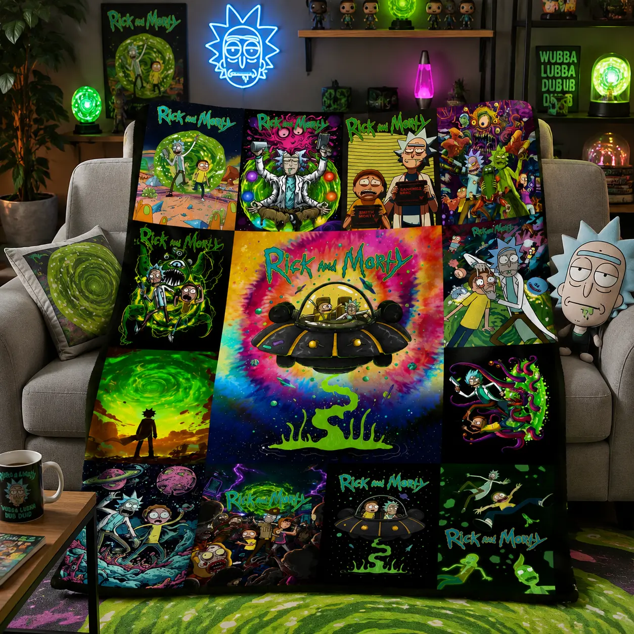 Rick and Morty Psychedelic Cartoon Blanket Cozy Throw Blanket Kids Adults Sofa Bed Decor Travel Movie Night Gift Viral TikTok Trending Animation Style Character Design Holiday Gift Multi Size Blanket