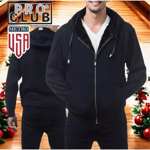 Pro Club Pile/ Fur Full Zipper Hoodie, Unisex Relaxed Fit, Warm & Comfortable Jacket, Long Sleeve, Casual Wear.