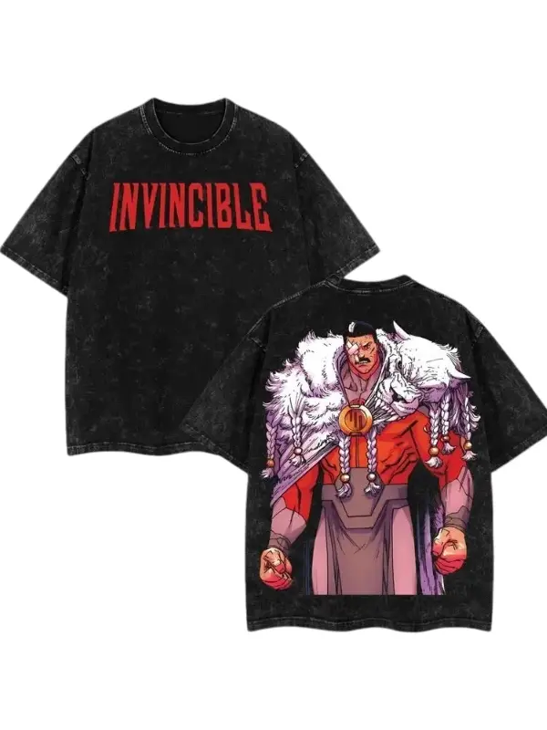 Thragg The Conqueror Viltrumite War - Invincible Comic Double Printed Oversize Lightweight Acid Washed Tee TV Series Graphic Tee T-Shirt graphic tees superhero fan Menswear Tops