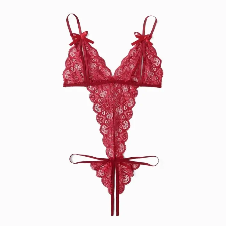 Women Teddy Lingerie Lace Teddy Bodysuit Deep V Teddy with Bow Detail Sexy  lingerie Adjustable straps Bodysuit boudoir nightwear sleepwear Lace open  cup woman sexy lingerie