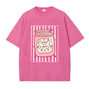 Jesus Is My Jam Strawberry Jam Jar Graphic T-Shirt, Pink Washed Christian Tee with "Make His Mercy Known" Tagline