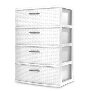 Wide Weave 4 Drawer Tower White - Elegant Design with Superior Durable Construction