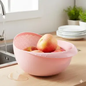 Multifunctional Kitchen Prep tool: large Salad Strainer, Rice washer, Portable Camping Drain Basket, Mold-Proof Storage for Fruits, Beans, Veggies, Food Colander Kitchenware