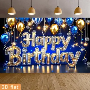 Happy Birthday Backdrop Birthday Party Backdrop Balloon Gift Box Celebration Background Cloth Birthday Tapestry Wall Hanging Photography Background Polyester Fiber Party Decor Home Garden Farm Courtyard Room Studio Prop Wall Art