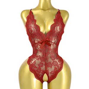 Women's Translucent Floral Criss Cross Backless Lace Adult Lingerie Set,Sexy Breathable Adjustable Strap Open Crotch Bodysuit,One Piece Crotchless Empowering Lingerie for Women,Honeymoon,Wedding,Sweet,Birthday,Date Night Outfits,Valentine's Day Gift