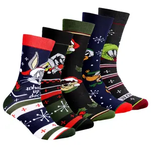 Looney Tunes Mens Character Christmas Holiday Novelty Crew Socks 5 Pack