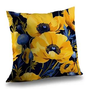 Begin Home Decor C1PT14149YHLH8 14 x 14 in. Yellow & Blue Office Floral Poly Twill Throw Pillow - Insert