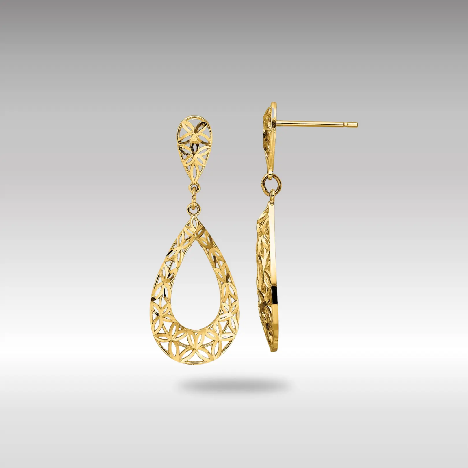 14K Gold Diamond-Cut Dangle Post Earrings - Model YE1934