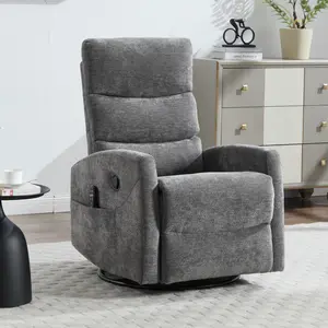 Swivel Recliner Chair with Heat and Massage, Manual Recliner Chair with Rocker and Swivel in Fabric for Living Room