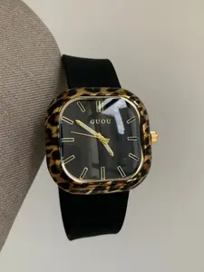 Women's Leopard Print Vintage Square Watch, Large Dial Silicone Casual Fashion Waterproof, Trendy Women's Analog Wristwatch, Fashionable Analog Watch