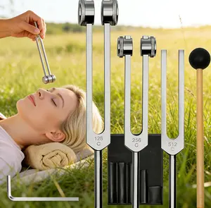 Tuning Forks for Healing Set 128Hz 256Hz 512Hz with Reflex Hammer, Sound Healing Instruments for Yoga, Chakra Balancing, Sound Therapy & Meditation for Beginners