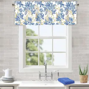 Blue Floral Kitchen Valances for Windows, Valance Curtain Farmhouse Rod Pocket Window Treatments Short Curtains for Kitchen Bedroom Bathroom Living Room 1 Panel, 42x12 Inch