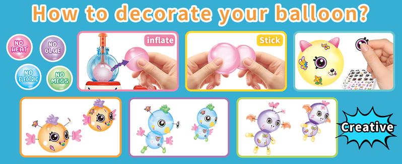 195pcs DIY Craft Kits for Kids, Make Your Own Magic Balloon Nano Tape Bubble Kit, DIY Rocket Balloon Making Kit with Sticky Bouncy Bubble & Stickers Accessories,Toy Gift for Kids Boys Girls Ages 3-12