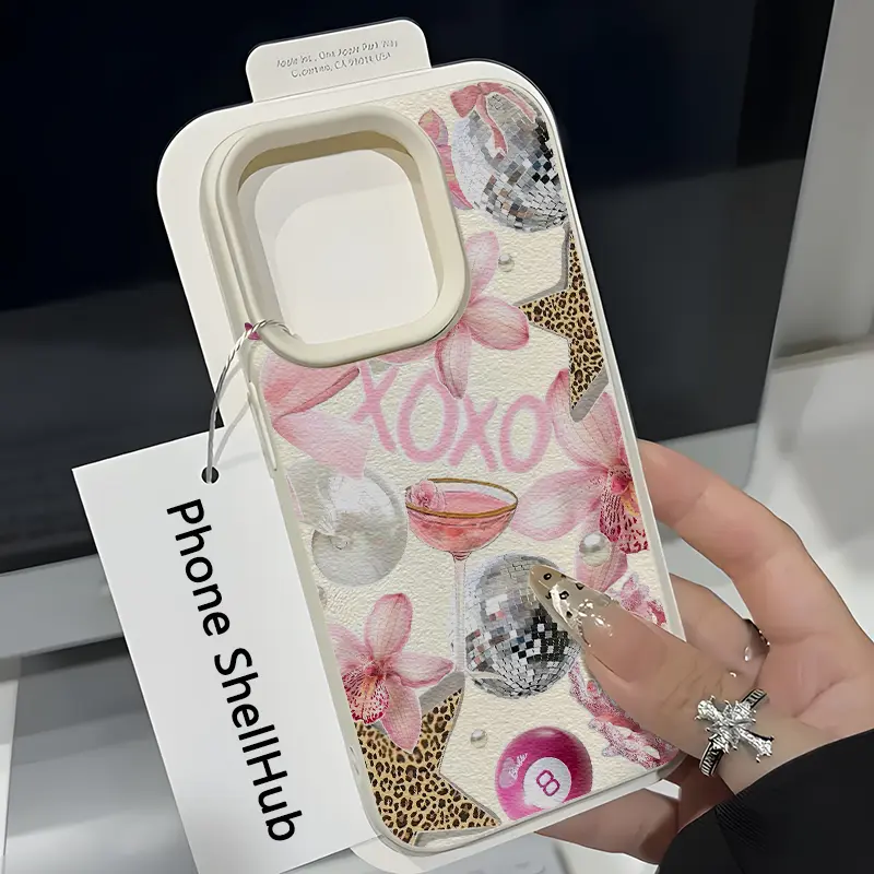 Xoxo UV Print Litchi Leather Phone Case, Soft Tpu Protective Cover for iPhone & Samsung Models, Trendy Gift Item