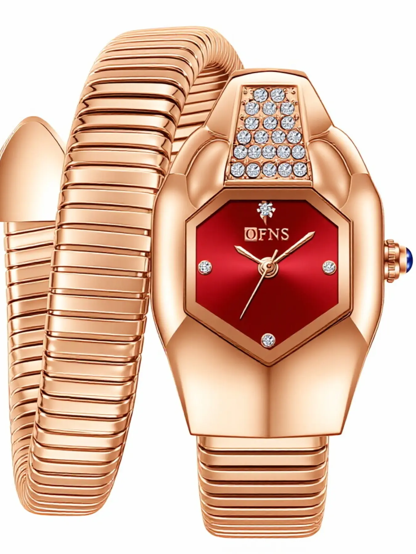 Ofns Creative Snake Bracelet Watch, Diamond-Embedded High-Aesthetic Quartz Wristwatch, Waterproof, Fashionable Women's Watch, Birthday Gift, Fashionable Watches