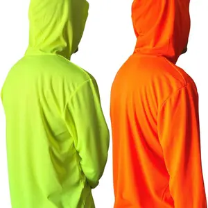 2 pcs Hi Vis Long Sleeve Safety T-Shirt long sleeve with Hood for Men - High Visibility Work Shirt - Birdseye style Menswear, Clothing