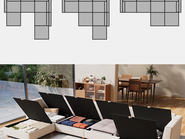 4-8 Seat Modular Sectional Sofa with Storage, Sturdy Solid Wood Structure, Modular Sectional Sofa Cloud Couch Washable, Spacious Couches for Living Room, Apartment, Loft, Beige 4-8 Seat Modular Sectional Sofa with Storage, Sturdy Solid Wood Structure, Modular Sectional Sofa Cloud Couch Washable, Spacious Couches for Living Room, Apartment, Loft, Beige