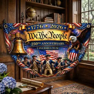 We The People 250th Anniversary Yard Banner 1776–2026, Patriotic USA Bunting Flag, Independence Day Porch Decor, Vintage Americana Outdoor Hanging Flag, July 4th Home Decoration
