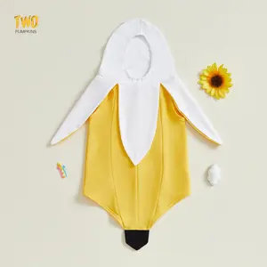 Baby Banana Costume, Long Sleeve Patchwork Fall Soft Cotton Romper Cosplay Bodysuit Halloween Clothes For Girls Boys