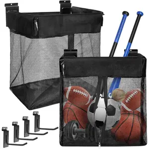 Large Mesh Slatwall Baskets 2 Sets, 16x16x12 Inch Slat Wall Mesh Baskets with 4 Hooks, 48L Mounted Hanging Slatwall Basket for Shop Garage Gym Toy Display Storage Panel Accessories