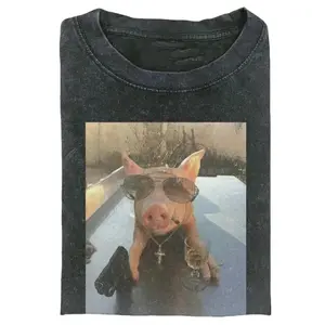 Retro washed fun crazy pig T-shirt, funny expression pig, fashion shirt, animal lover, unisex, men, women, summer, gift for boyfriend, gift for girlfriend patterned T-shirt retro clothing custom