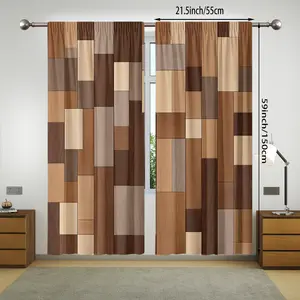 2 pieces,2D flat printing,polyester material,Wood-grain Mosaic Pattern,Printed curtains,light-filtering curtains,Window curtain,suitable for bedrooms, living rooms, etc.,with a rod pocket design,ideal for hanging on rods