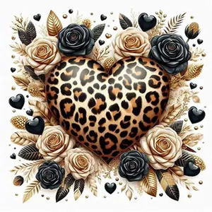 5D Diamond Painting Kit - Heart-Shaped Leopard Print & Black Golden Roses Design with Round Diamond Beads, Craft with Vibrant Colors, Elegant Wall Art for Home & Office Decor, Christmas & Valentine'S Day Gift, Complete Set with Tools