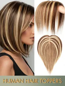 Women's Human Hair Topper Piece - Long Straight Dark Brown (16-18 Inch) Natural Look Hairpiece For Bald Spots & Thinning Hair, One-Piece Clip-On Hair Additions, Versatile Styling, Suitable For All Ethnicities, Hair Volume Enhancement, Real Hair Extensions