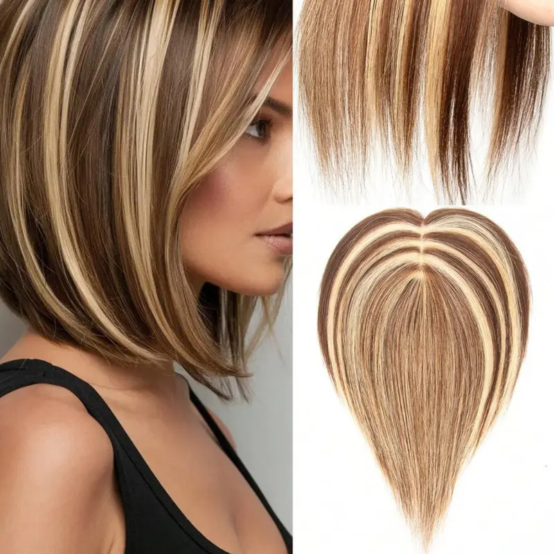 Women's Human Hair Topper Piece - Long Straight Dark Brown (16-18 Inch) Natural Look Hairpiece For Bald Spots & Thinning Hair, One-Piece Clip-On Hair Additions, Real Hair Toppers, Versatile Styling, Hair Volume Enhancement, Real Hair Extensions