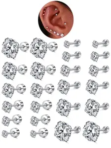 Zircon Decor Earrings Set, Stainless Steel Ear Bone Studs, Ear Cartilage Piercing Earrings, Body Piercing Jewelry for Women & Men, Artificial Zircon Earrings