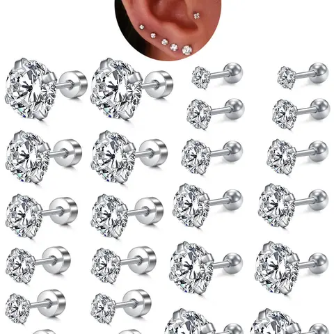 Zircon Decor Earring Sets, Stainless Steel Ear Bone Studs, Ear Cartilage Piercing Earrings, Body Piercing Jewelry for Women & Men, Artificial Zircon Earrings