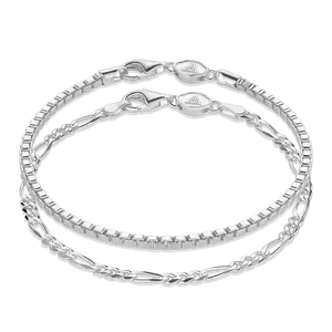 Silver Figaro + Square Box Stack 3mm