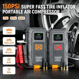 HPBS 6000A Peak 24000mAh Portable Car Jump Starter with 150PSI Tire Inflator, 12V Jump Starter for (10.0L Gas, 8.0L Diesel) Engines, Fast Inflation, Power Bank and LED Light