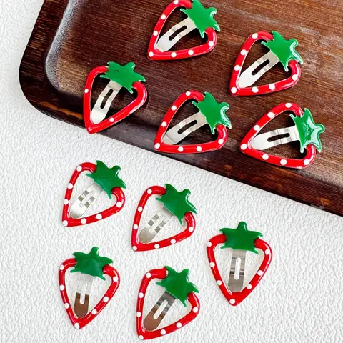Cute Strawberry Design Alligator Decorative Hair Clips, Super Cute Clips, Simple Plain Color Hair Accessories for Women & Girls, Minimalist Headwear Suitable for Thick Hair, Hair Clip Set