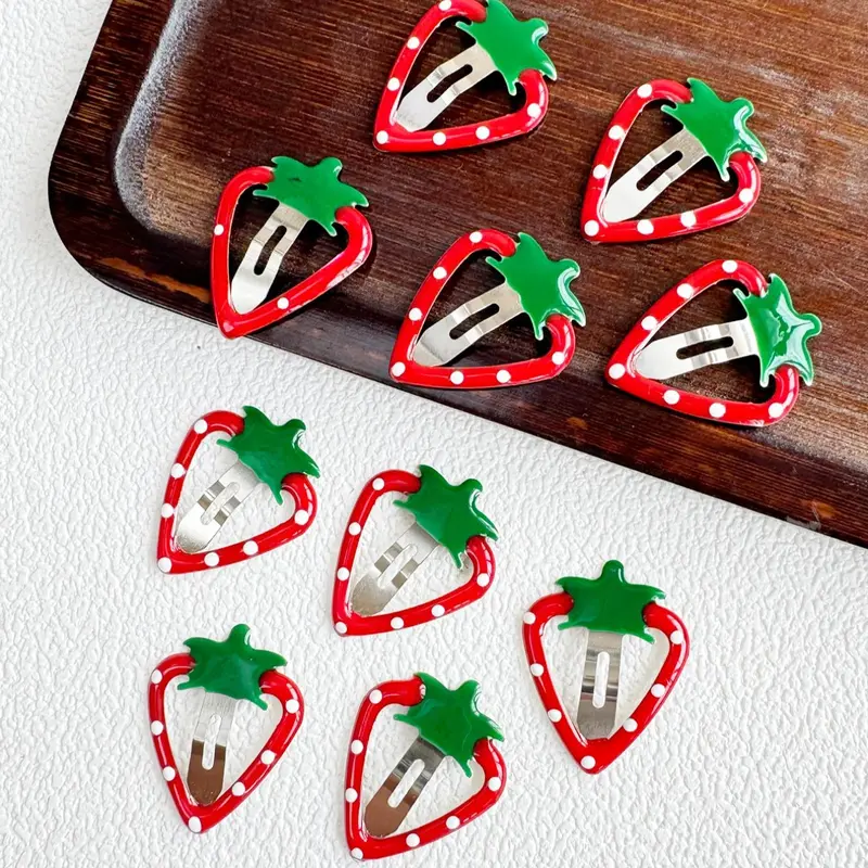 Cute Strawberry Design Alligator Decorative Hair Clips, Super Cute Clips, Simple Plain Color Hair Accessories for Women & Girls, Minimalist Headwear Suitable for Thick Hair, Hair Clip Set