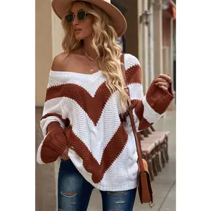 Chevron Cable-Knit V-Neck Tunic Sweater