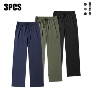 Men’s 3-Pack Casual Pants – Drawstring Straight-Leg, Breathable Quick-Dry, Versatile Long Pants for Commuting