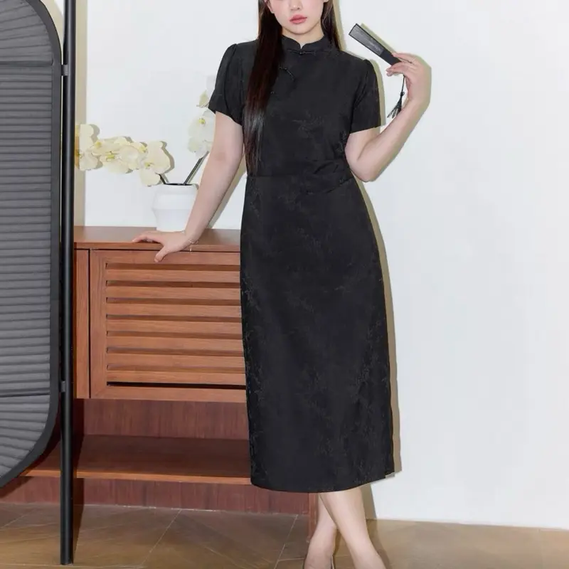 green emerald velvet dress Floral Qipao Dress  Slim Long Side-Slit Mandarin Gown, New-Chinese Elegance   Han Grace