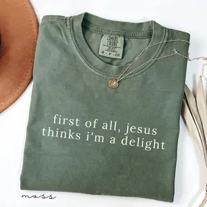 Comfort Colors Jesus Thinks I'm A Delight Shirt, Funny Christian Graphic Tee, Sarcastic Faith Humor T-shirt, Retro Christian Gift for Her