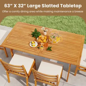 COSTWAY-3 Pieces Patio Dining Set Acacia Wood Outdoor Rectangular Picnic Table and 2 Benches