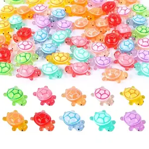 100 Glow-In-The-Dark Mini Resin Turtle Statues, Colorful Floral Shell Design, Perfect for Garden Moss Landscaping, Garden Accessories, No Batteries Needed