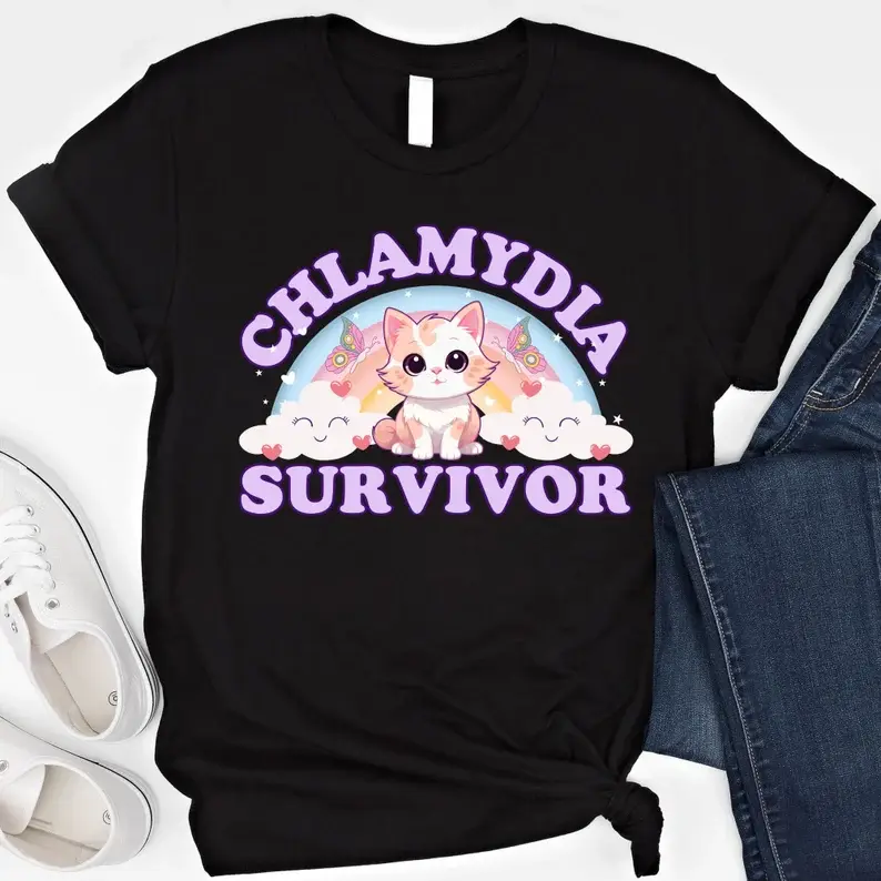 Chlamydia Survivor Shirt Funny Cat Meme Sweatshirt Sarcastic Reproductive Health Hoodie Inappropriate T Shirt Offensive Embarrassing T-Shirt